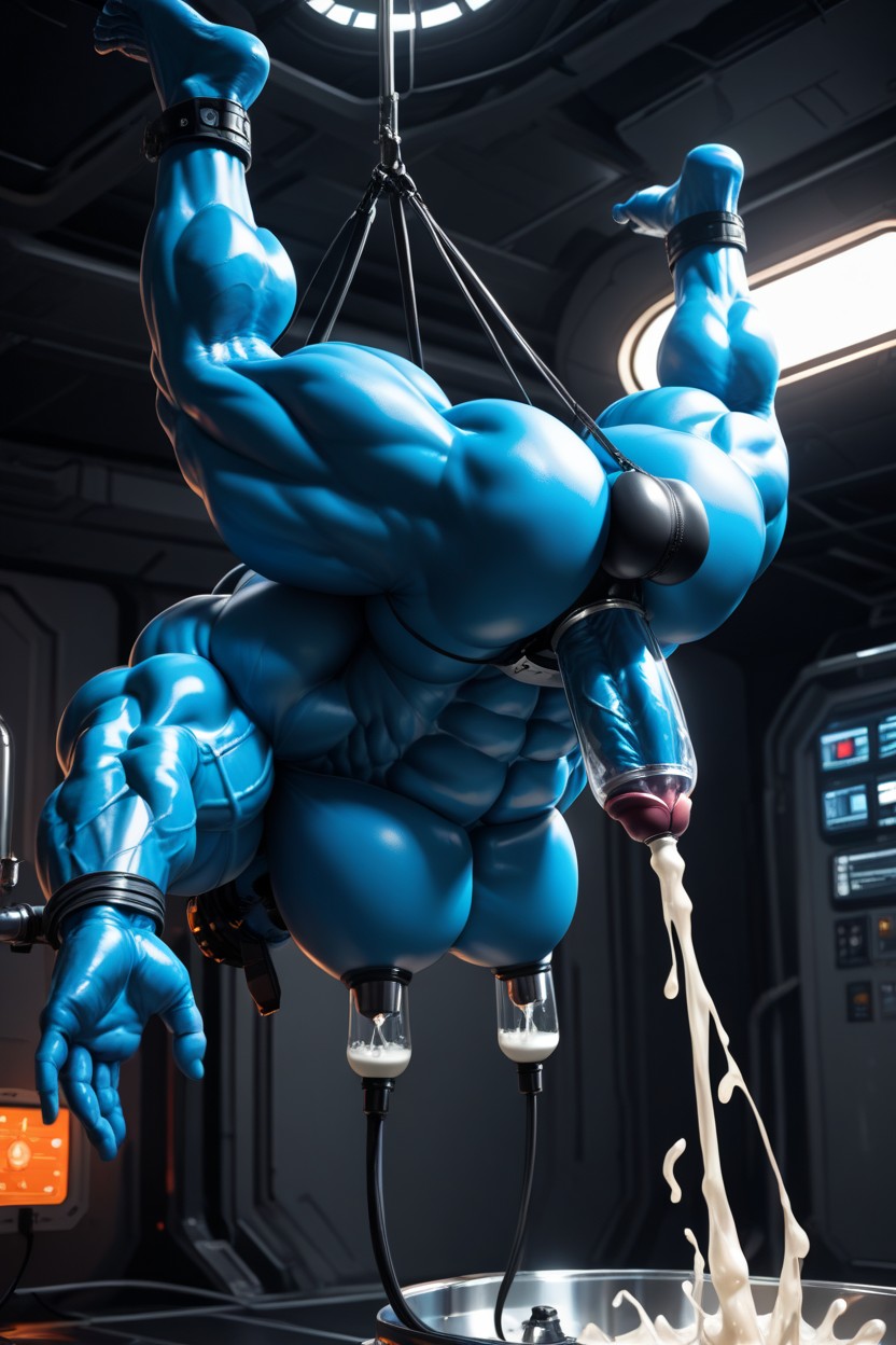 Silicone Skin, Robotic Face, Deep Blue Skin AI Gay Porn