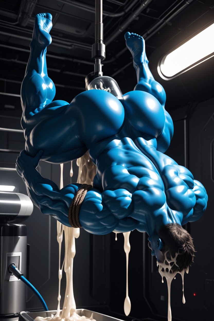 Hyper Detail, Sperm Tank, Upside Down Hanging Pose AI Gay Porn
