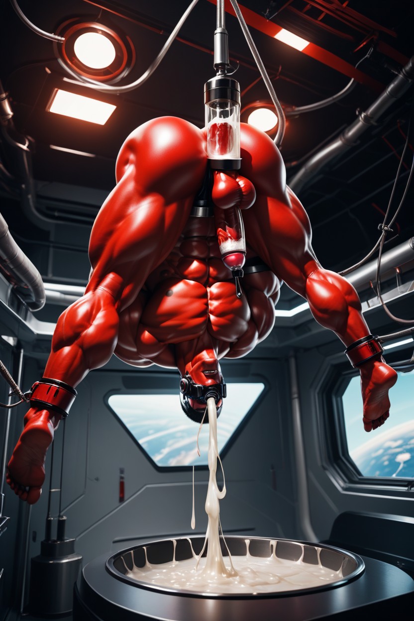 Hands Tied Behind Back, Muscular, Red Rubber AI Gay Porn