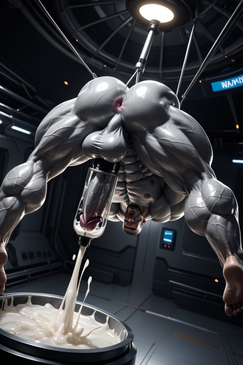 Muscular, Milking Machine, Gray Penis AI Gay Porn