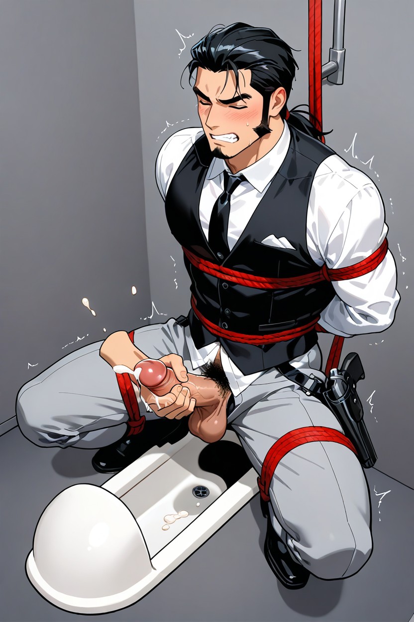 Masculine Jawline, Black Waistcoat Vest, Goth Biker AI Gay Porn