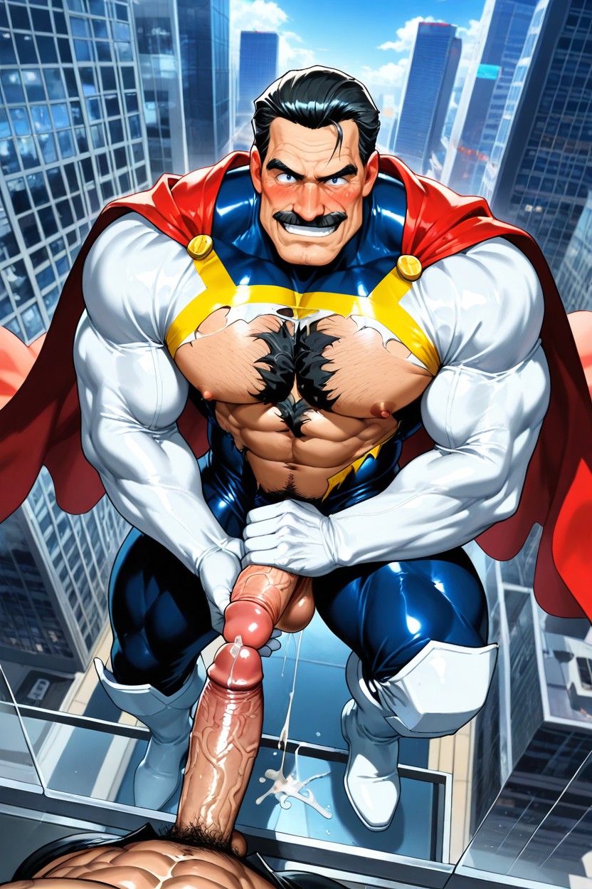 White And Red Complete Body Suit, Massive Muscles, Smirk AI Gay Porn