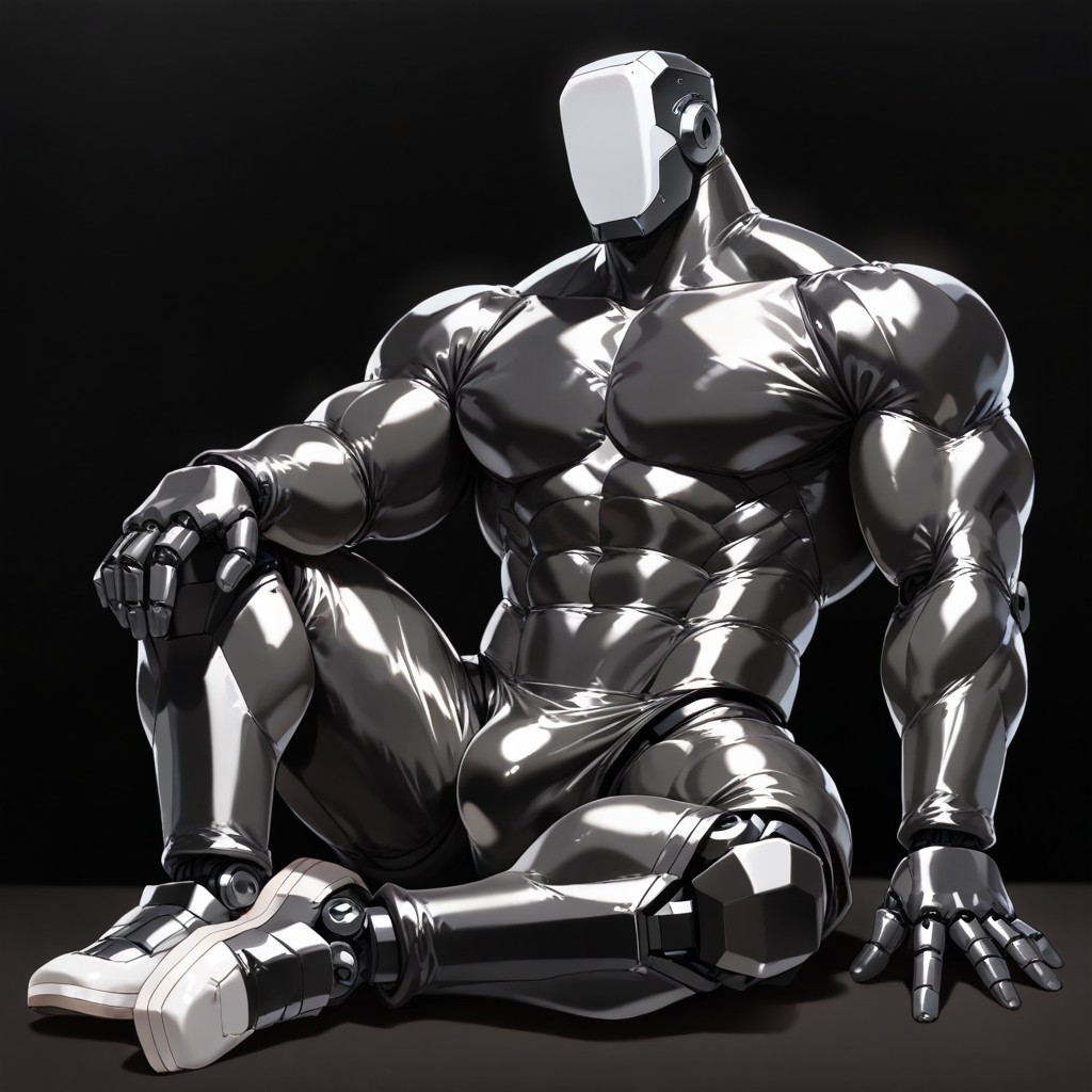 Pure Black Metal Muscular Robot, Sumi-e, 18+ Porno gay IA