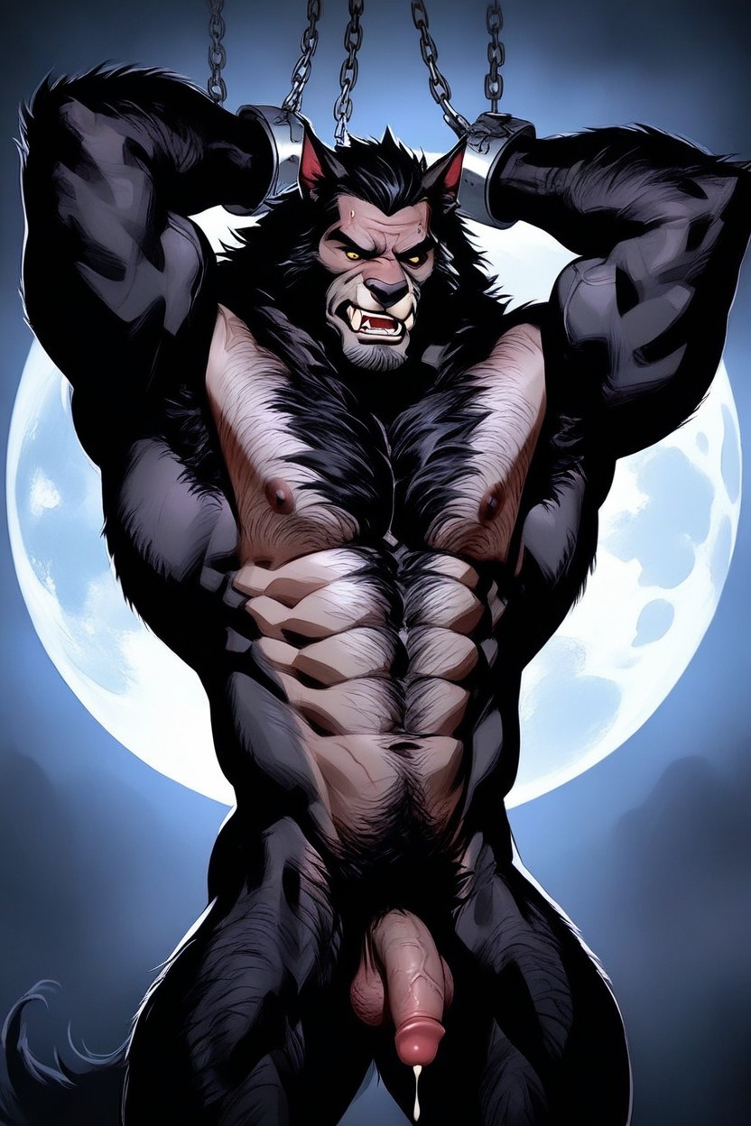 18+, A Highly Detailed Werewolf, Werewolf Has A Furry Massively Gigantic Oversized Torso AI Gay Porn