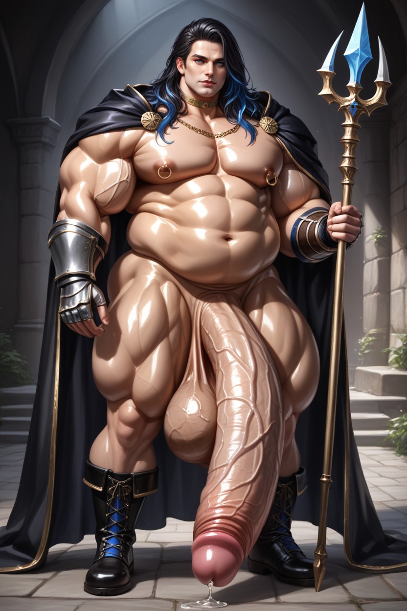 Gigantic Bubble Butt, Flaccid, Black Armor With Blue Trim AI Gay Porn