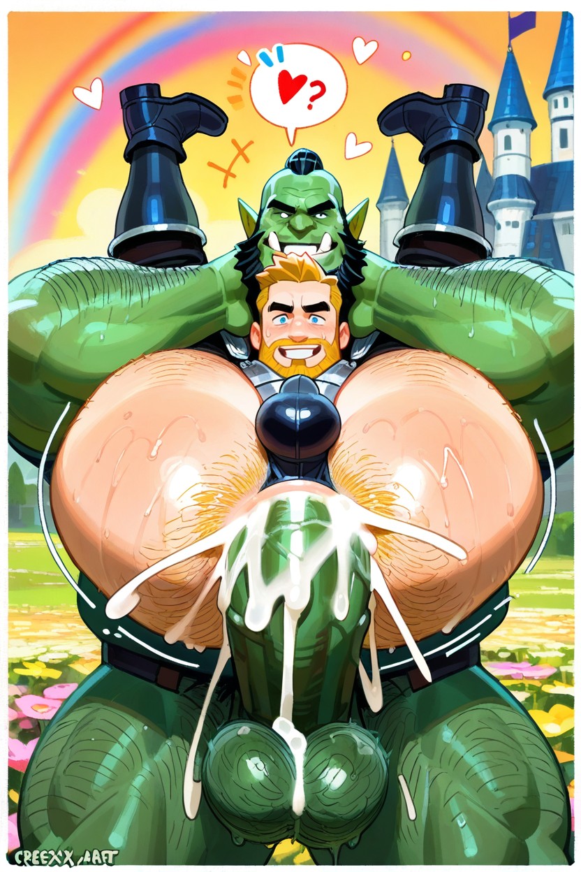 Oil, Hairy Dick, Flower Meadow AI Gay Porn