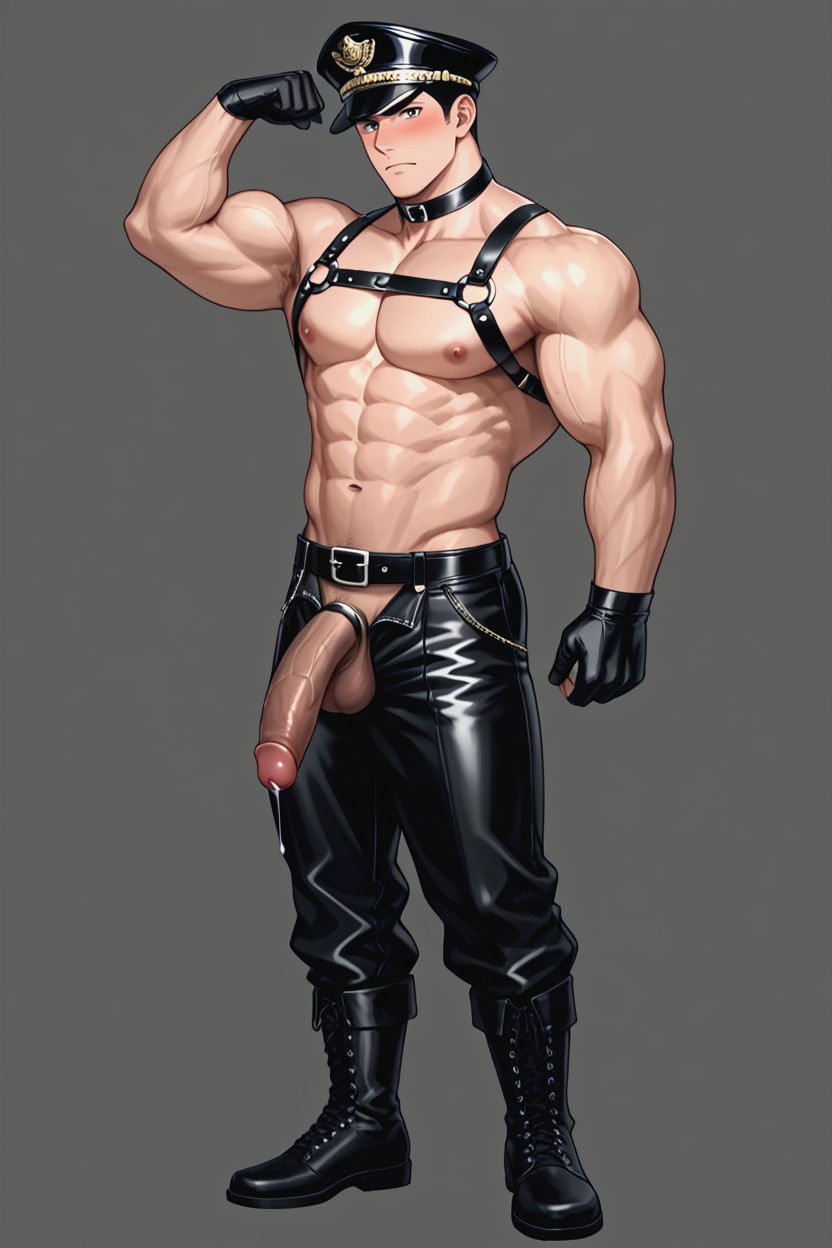 Extremely Erect Penis, Flexing Muscles, Black Cock Ring AI Gay Porn