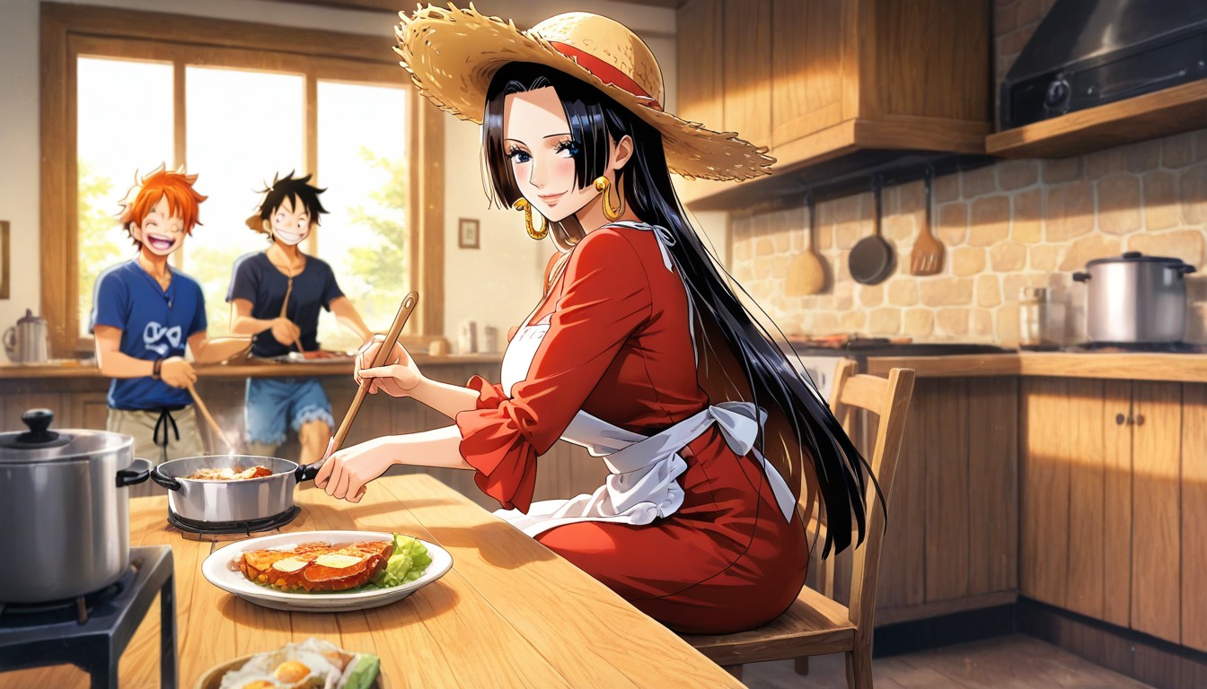 Straw Hat On Table, Anime Illustration, Elegant Woman AI Gay Porn