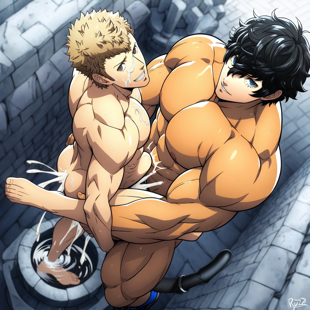 Bottom Cumming Hard, Mentaiko Artstyle, Normal Colour AI Gay Porn