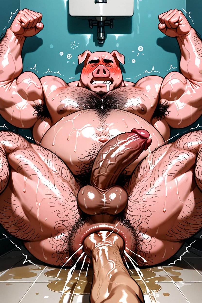Pouring Lube On Ass, Hyper Hairy Piggy, Laying AI Gay Porn