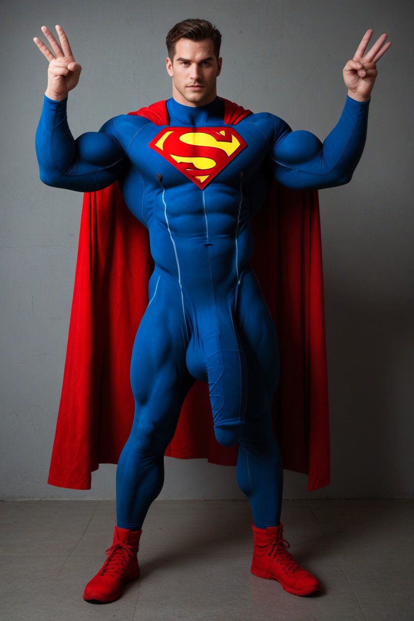 Spandex Wet Look Superman Suit, Blue And Red Suit, No Nudity AI Gay Porn