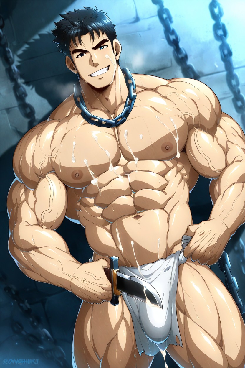 Topless_male, Smile, Neisan Art Style AI Gay Porn