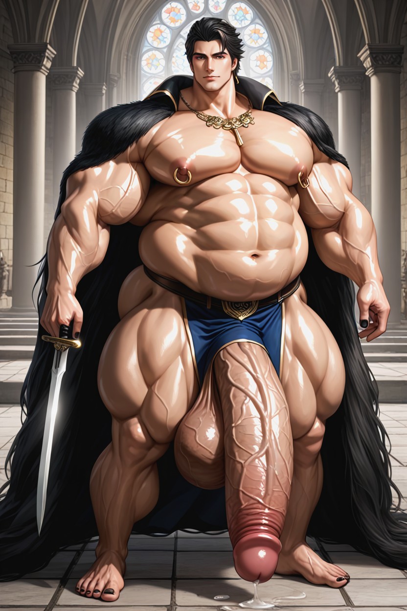 Medieval Castle Setting, Thick Fat, Masculine Body AI Gay Porn