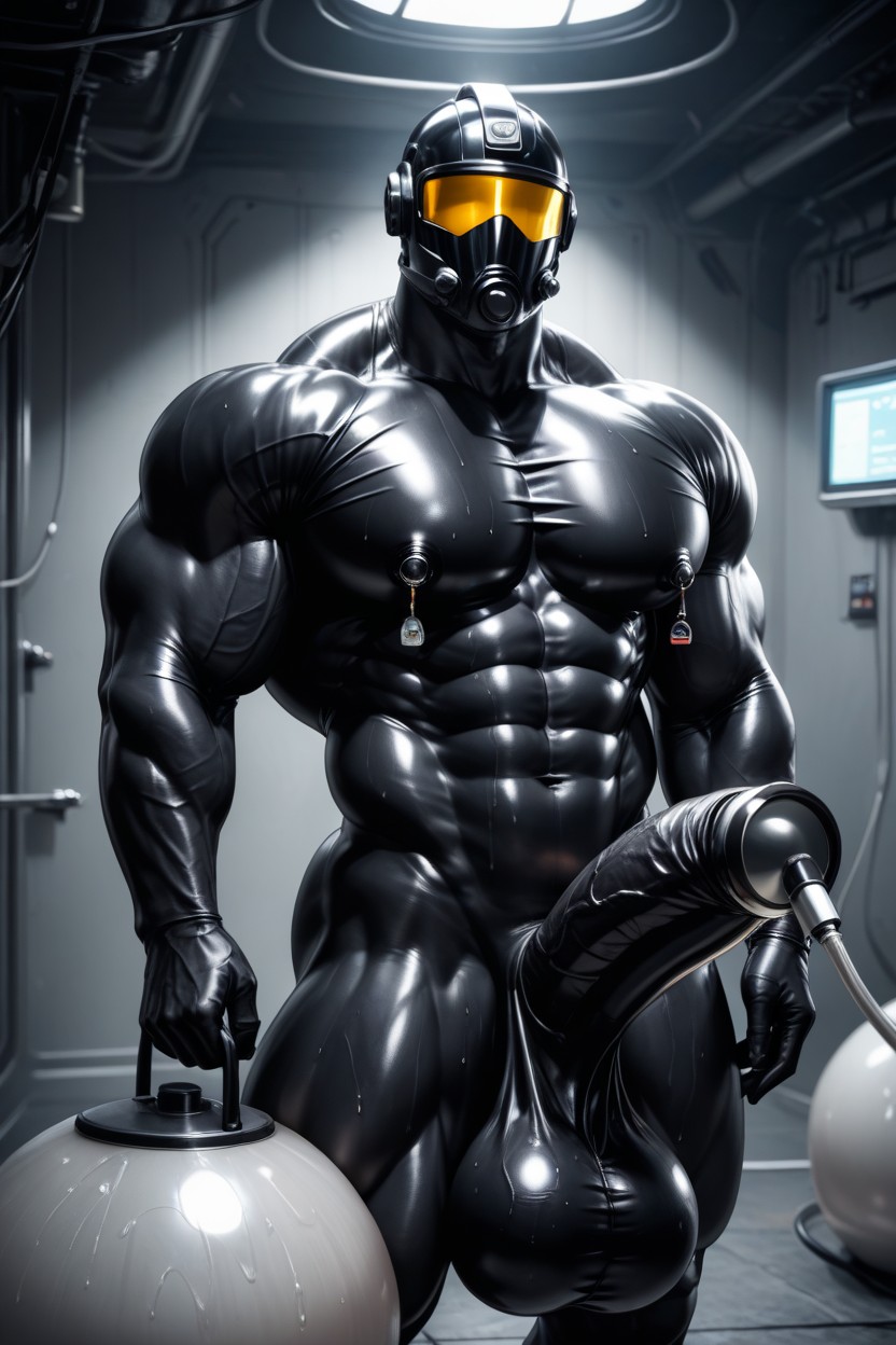 Dark Fetish Gymnasium Interior, Black Penis Pump, Metal Frames And Restraint Equipment In Background Porno IA Gay