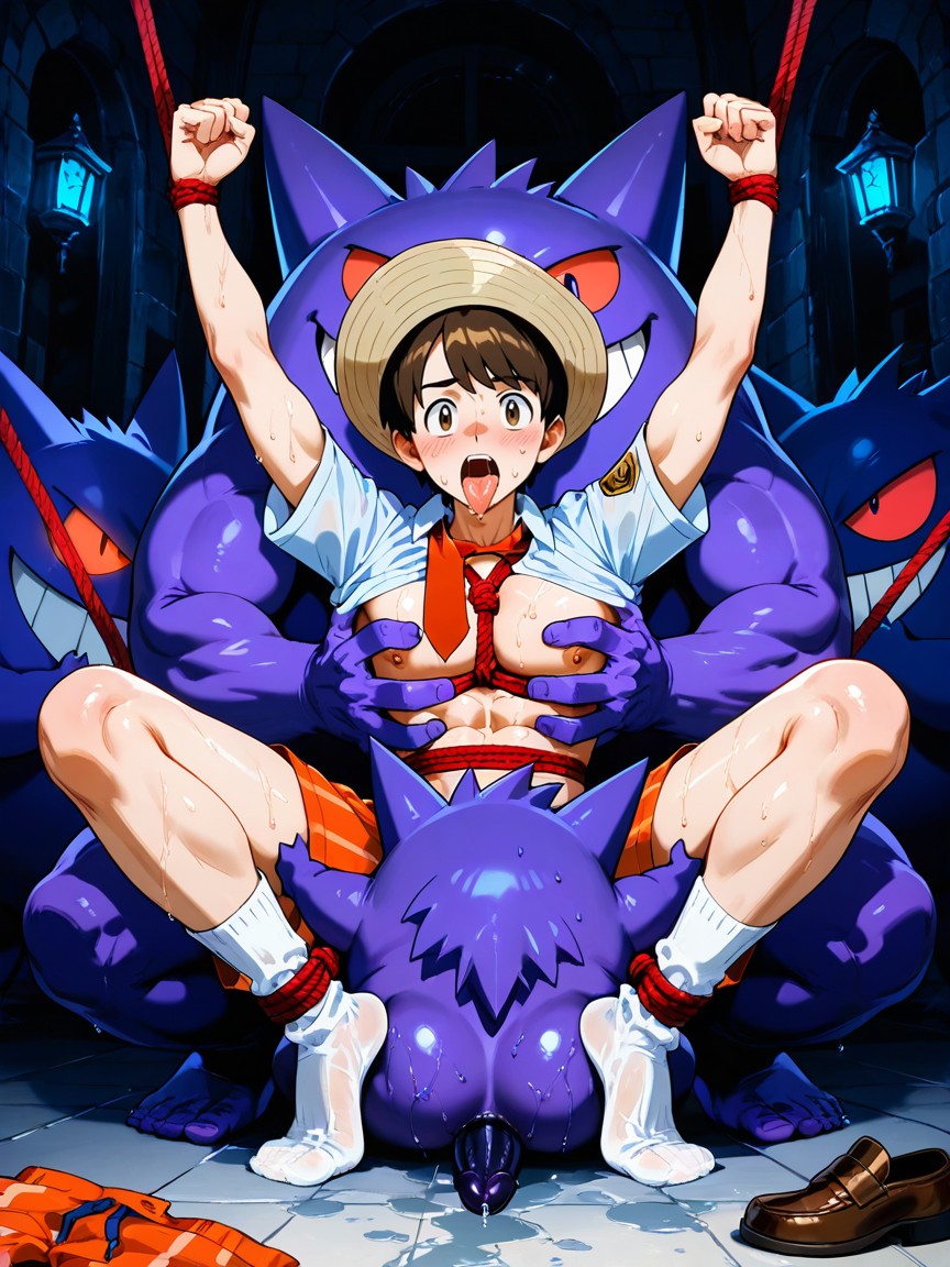 Wet, Surrounded By A Gang Of Large Gengar, Gengar‘s Face Buried In His Ass Porno IA Gay