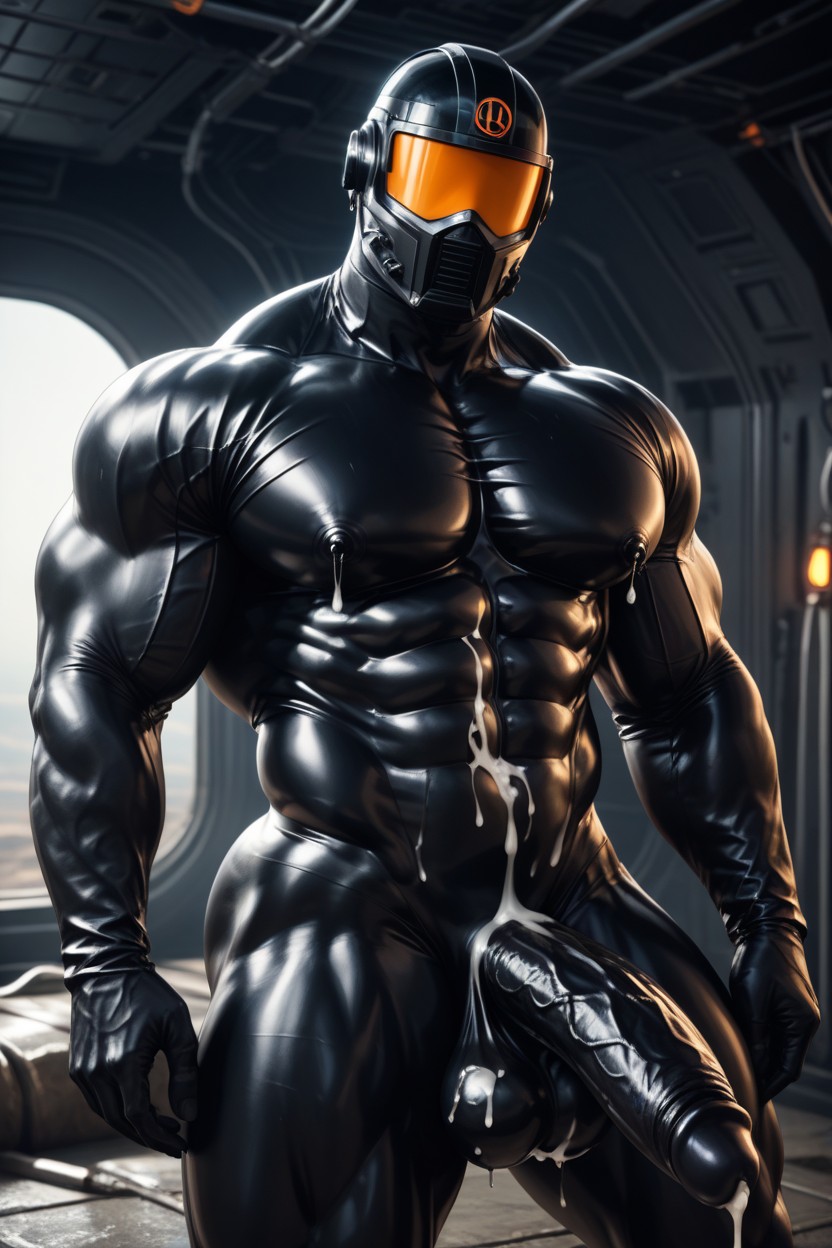 Huge Veiny Pecs, Space Ship, Deep Shadows Accentuating Muscle Separation And Latex Wrinkles ゲイAIポルノ