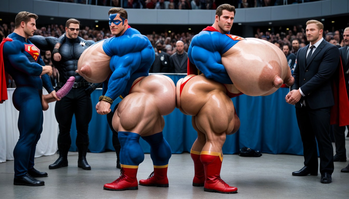 Superman Suit, Boobs Are Fully Covered By Superman’s Shirt Straining Against The Shirt, Super-héros Porno IA Gay