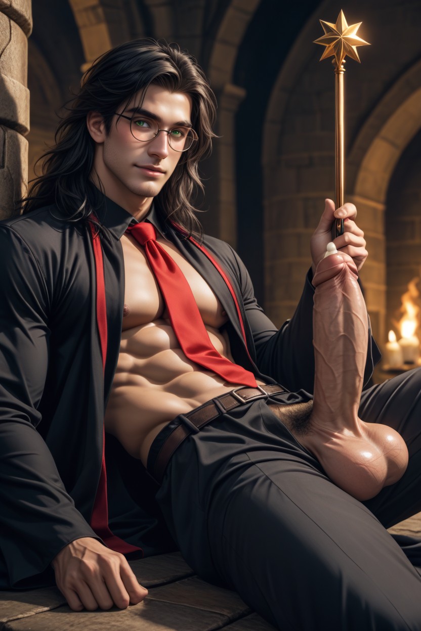 Erect Huge Cock, Thick Thighs, Shaggy Hair AI Gay Porn
