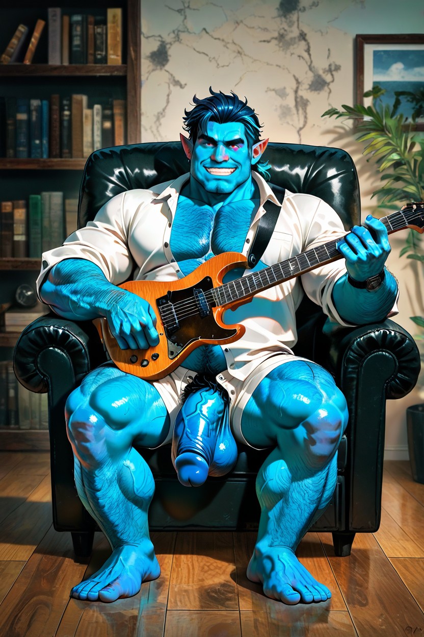 Handsome, Peau Bleue, Blue-skinned Porno IA Gay
