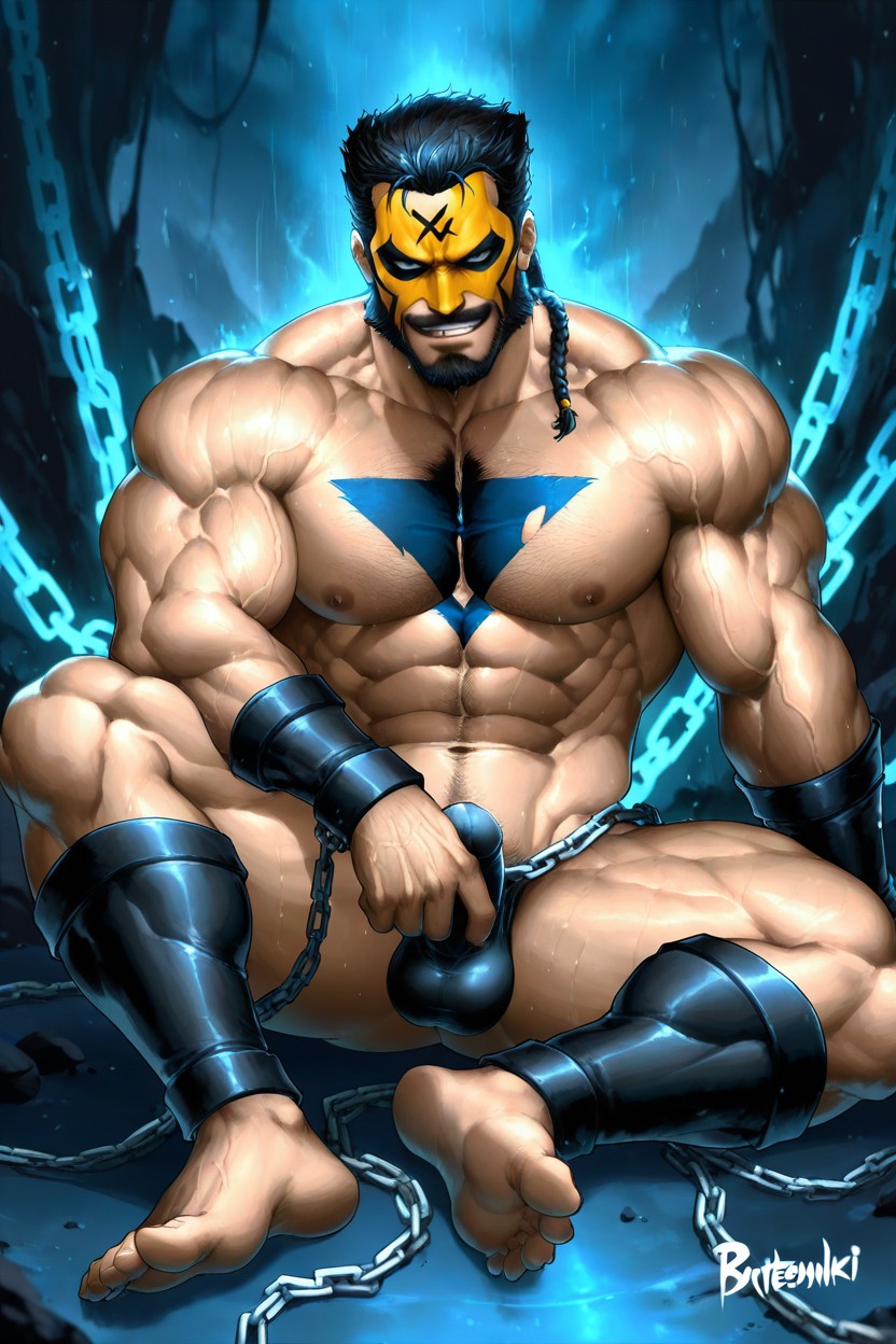 Large_pectorals, Navel, Male Neckless_naked Porno gay IA