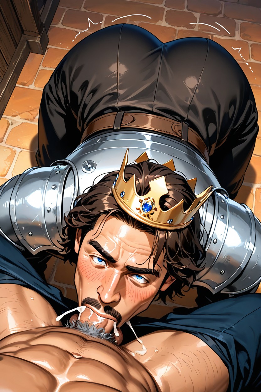 Blue Eyes, Medieval Armor, Wearing Kings Crown AI同性恋黄片