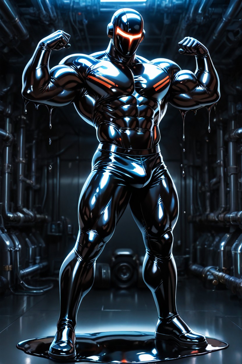 Massive Bulging Pecs, De Pie, Glossy Latex Reflecting Dramatic Hard Light Porno gay IA