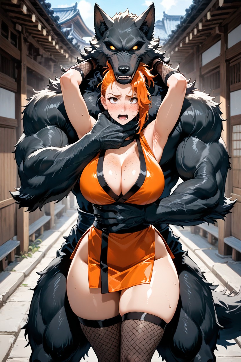 Exposed Thighs, Grabbing Her Chin, 부끄러움 게이 AI 야짤