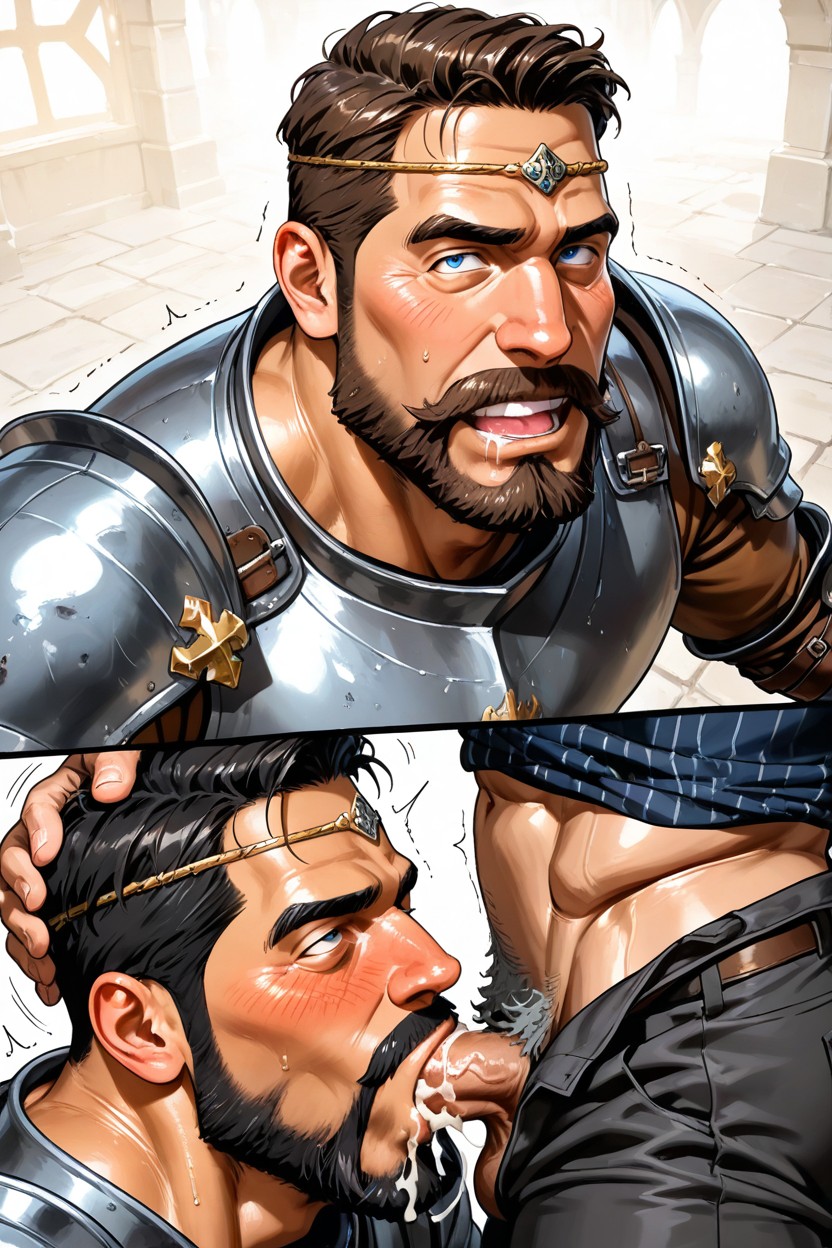 Watery Eyes, Showing Muscular Tight Ass In Brown Medieval Pants, Eyes Rolling Back AI同性恋黄片