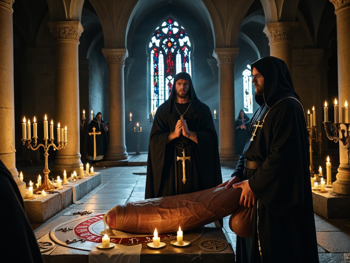 18+, Worshipping Alter, Holding Massive Gigantic Hyper Cock With Both Hands Porno IA gay