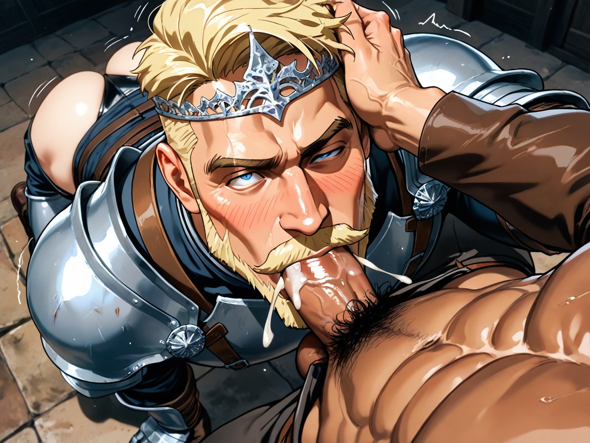 Wearing Kings Crown, He Has Manly Masculine Curly Blonde Hair, Shaking AI Gay Porn