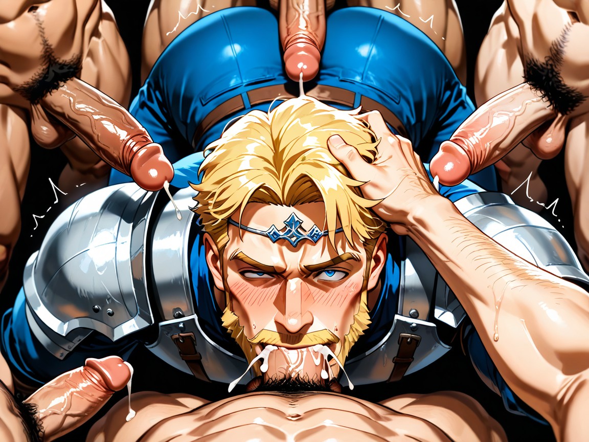 Top Down, He Has Manly Masculine Curly Blonde Hair, Cum In Mouth AI Gay Porn