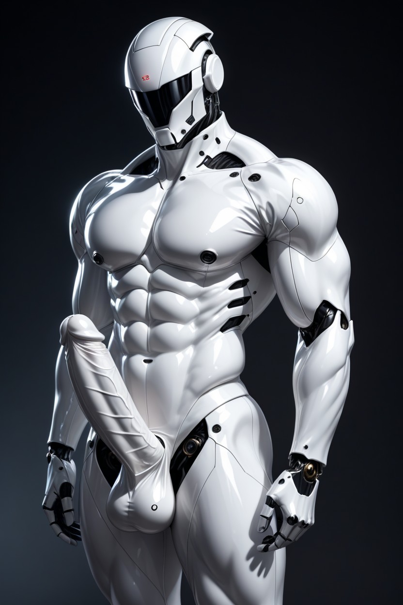 Blank Featureless Head, 1 Persona, Penis Shape Prominently Bulging Under Tight White Latex Porno gay IA