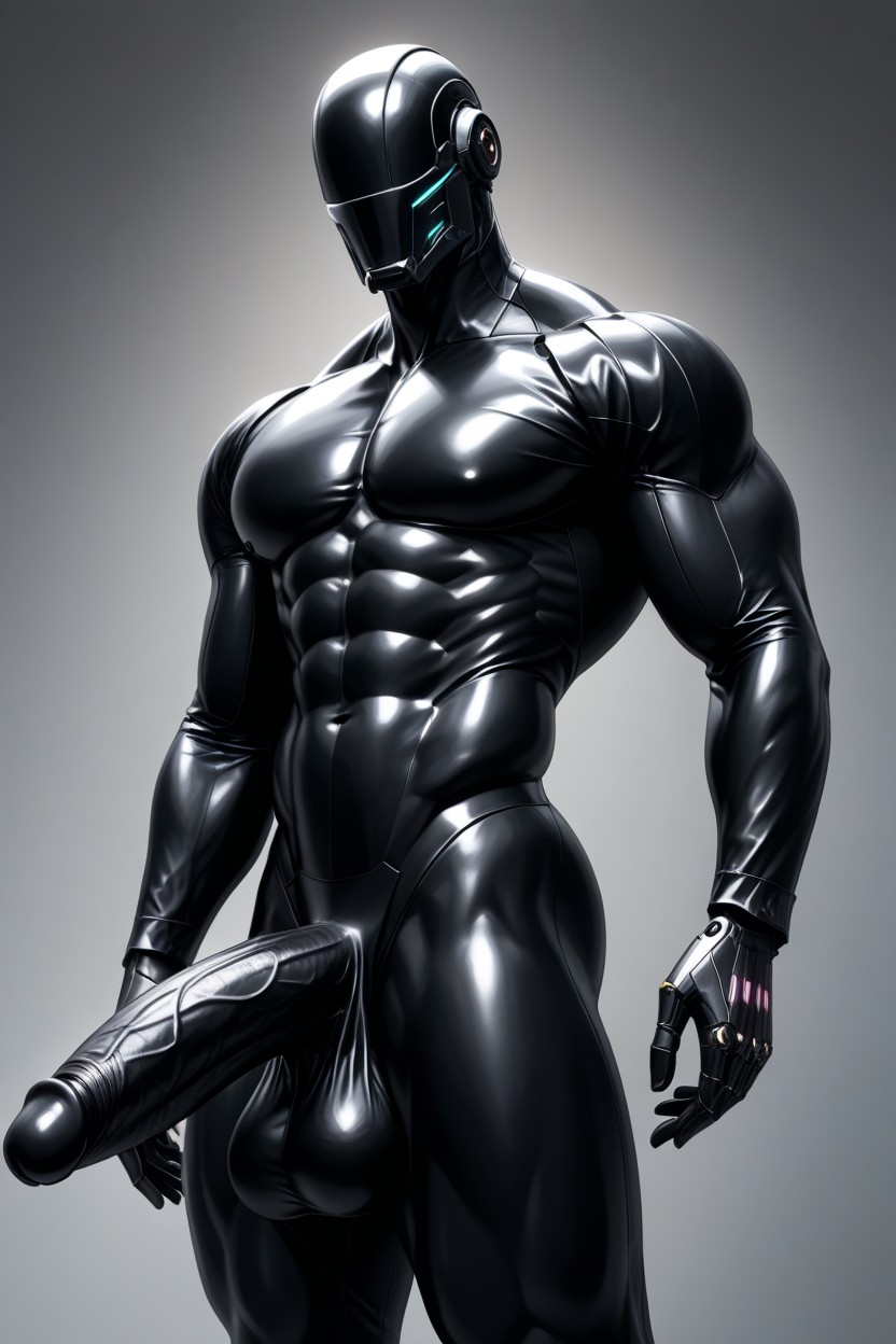 Vue De Côté, 1 Personne, Massive Black Latex Covered Robot Balls Porno IA Gay