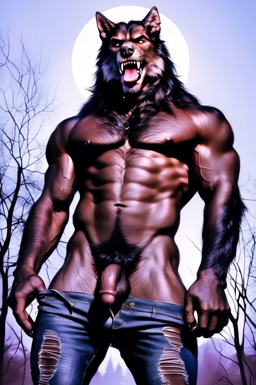 Werewolf Is Unbuttoning, Roaring With Mouth Open Aggressively, Large Neck Muscles Porno gay IA