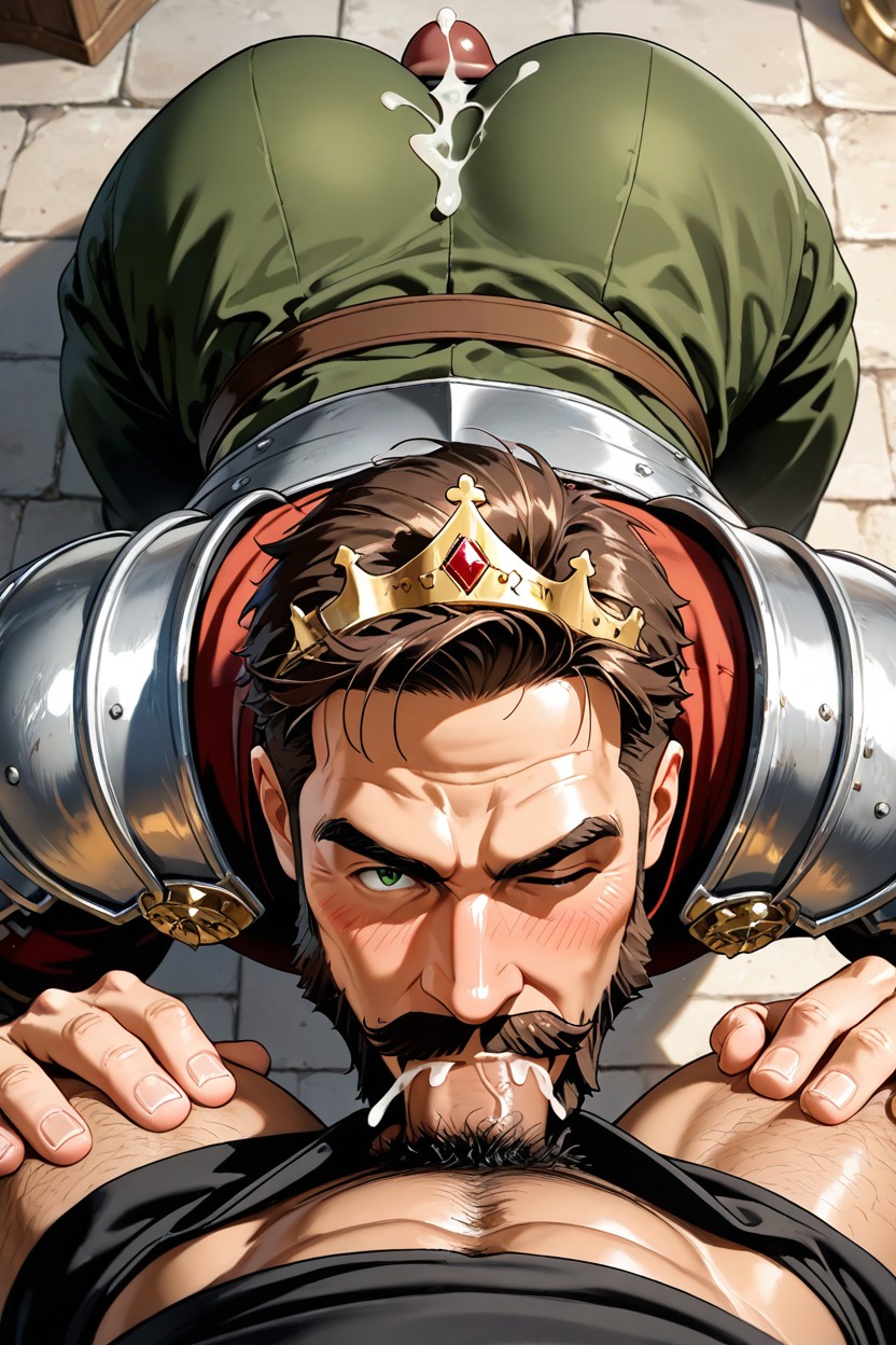 Sucking Girthy Cock, Clothed Bulge Buttjob, Wearing King Gold Crown On Head AI Gay Porn