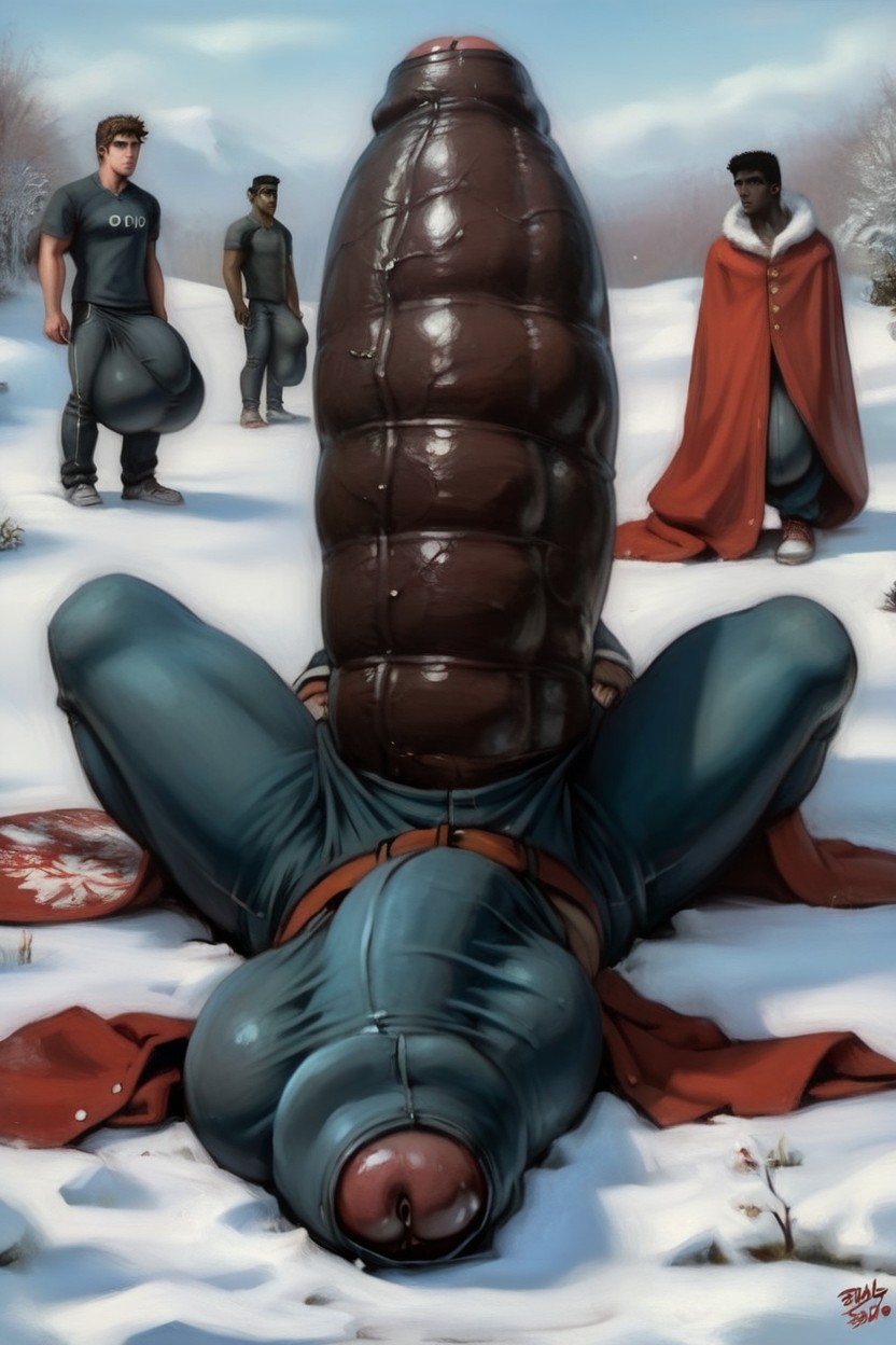 Massive Bulge With Straining Fabric All Across, Perfect Impossibly Oversized Thick And Extra Long Hyper Dick, Dick Longer And Thicker Than Leg ゲイAIエロ