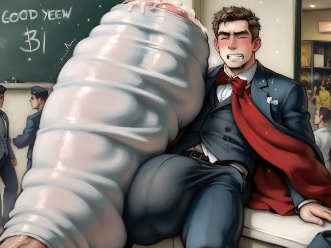 Safe For Work, Skintight Soft Fabric Wrapped All Around Cock, Penis Longer And Thicker Than Body AI Gay Porn
