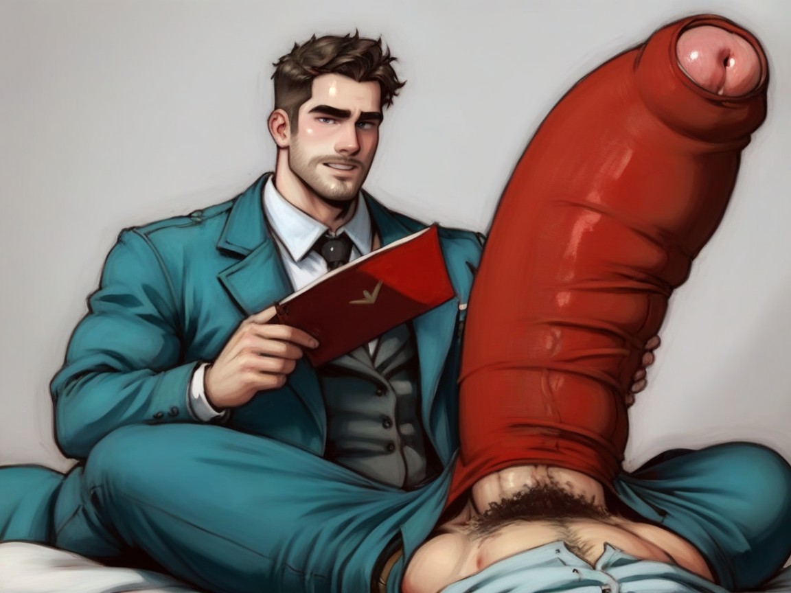 Dick Longer And Thicker Than Leg, Hyper Bulge, Office Pants AI Gay Porn