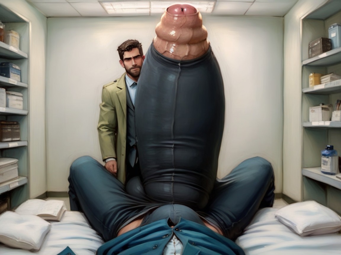 Pubic Hair, Giant Hyper Erect Bulge, Office Pants AI Gay Porn