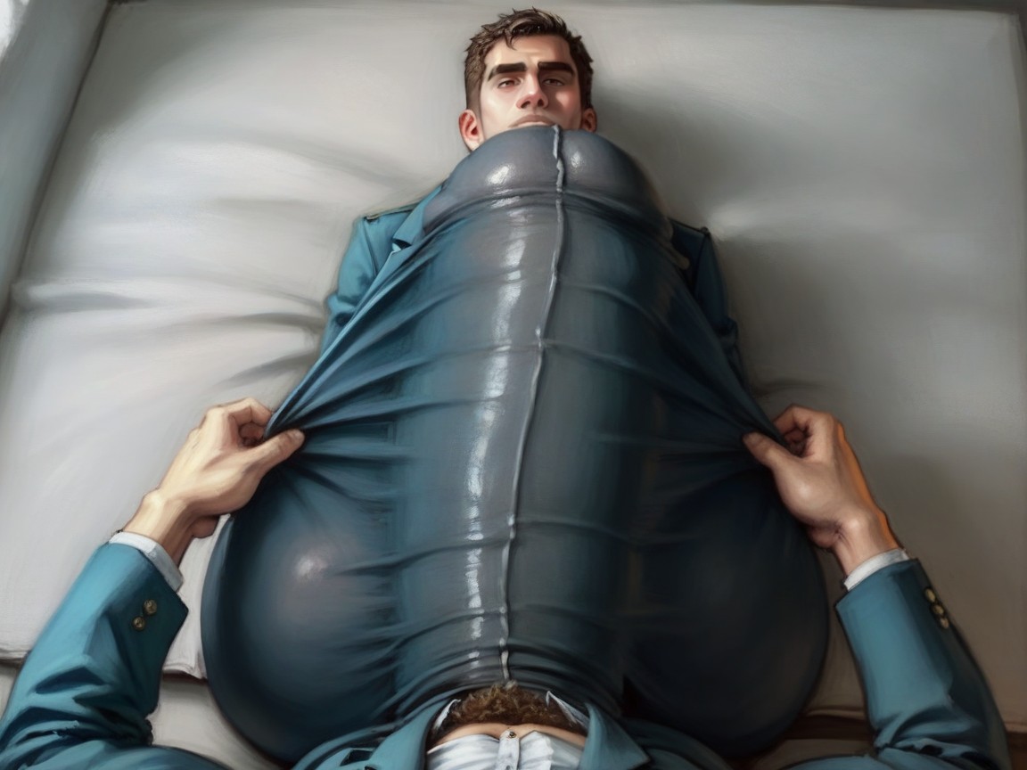 Skintight Soft Fabric Wrapped All Around Cock, Office Pants, Giant Hyper Erect Bulge AI Gay Porn