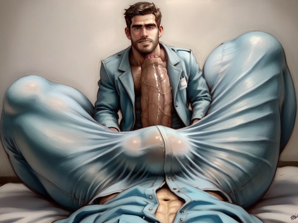 Erection, Skintight Soft Fabric Wrapped All Around Cock, Office Pants AI Gay Porn