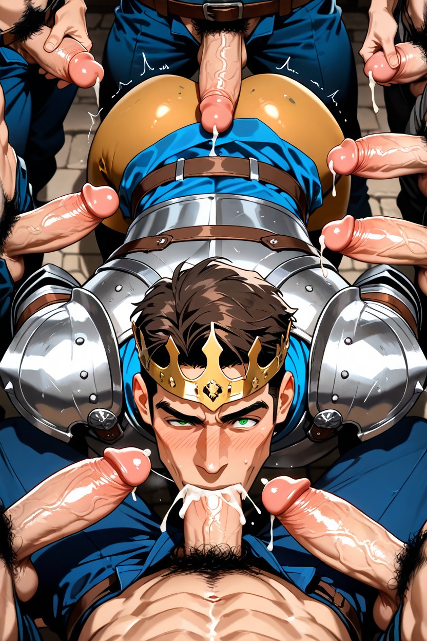 Deepthroat Blowjob, Showing Off His Muscular Tight Clothed Butt In Knights Pants, Gang Bang AI Gay Porn