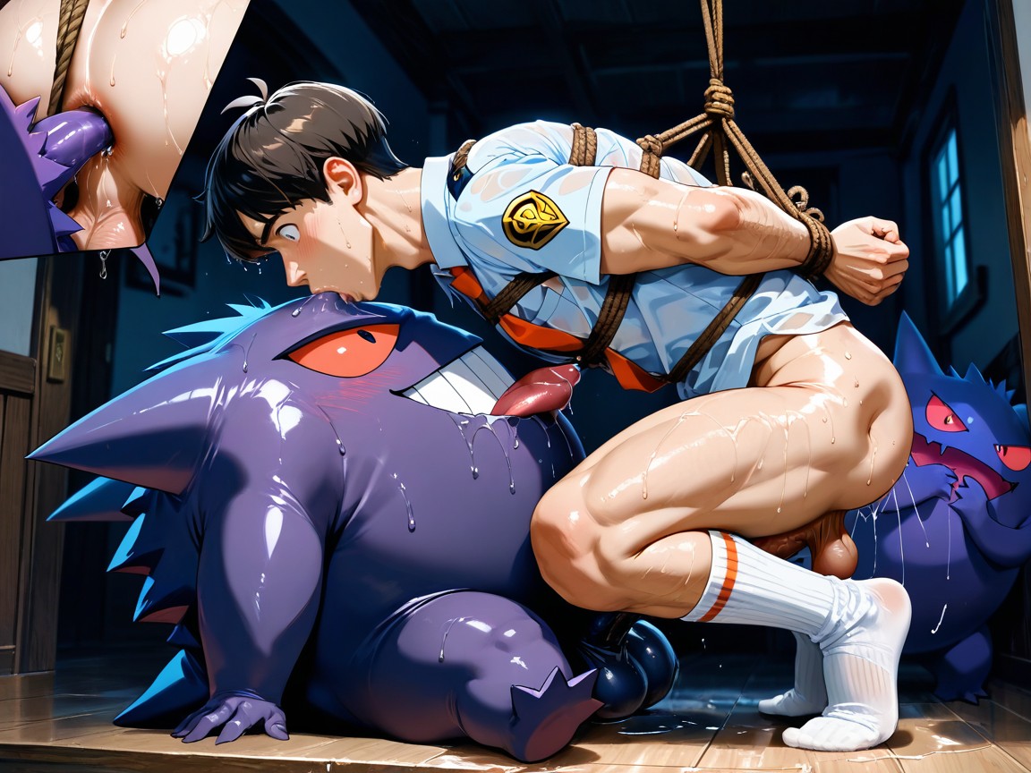 Florian Giving Sock Job, Gengar Holding Florian Up In The Air, White Shirt AI Gay Porn