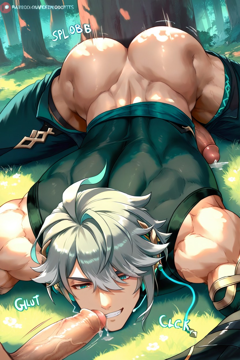 Male, Lying On The Grass, Arms Up AI Gay Porn