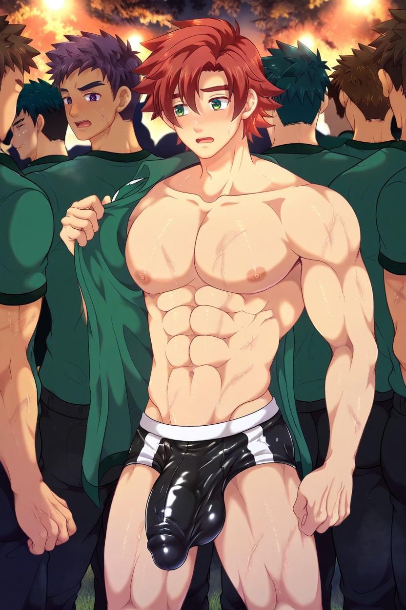 Yoichi Purple Hair, Black Leather Throng Underwear, 18+ AI Gay Porn