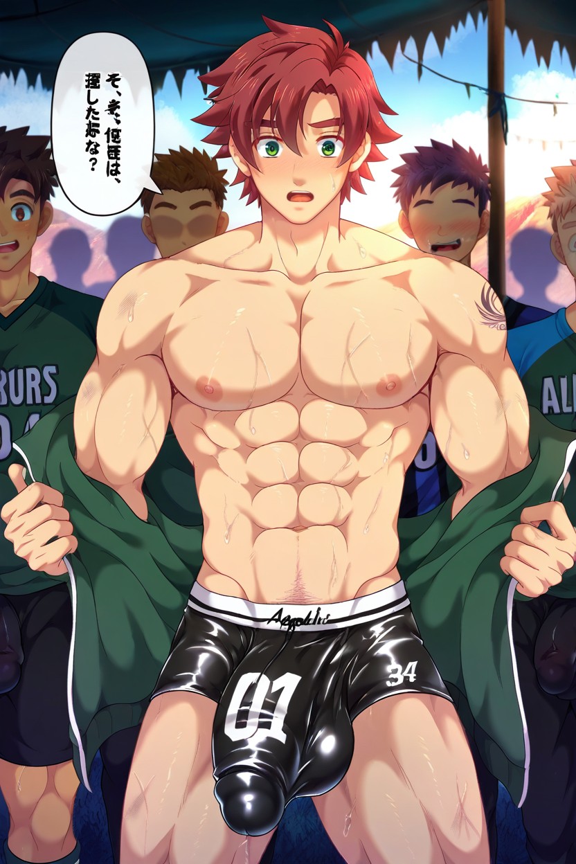 Oversized Muscles, Mikkoukun Art Style, Open Clothes AI Gay Porn