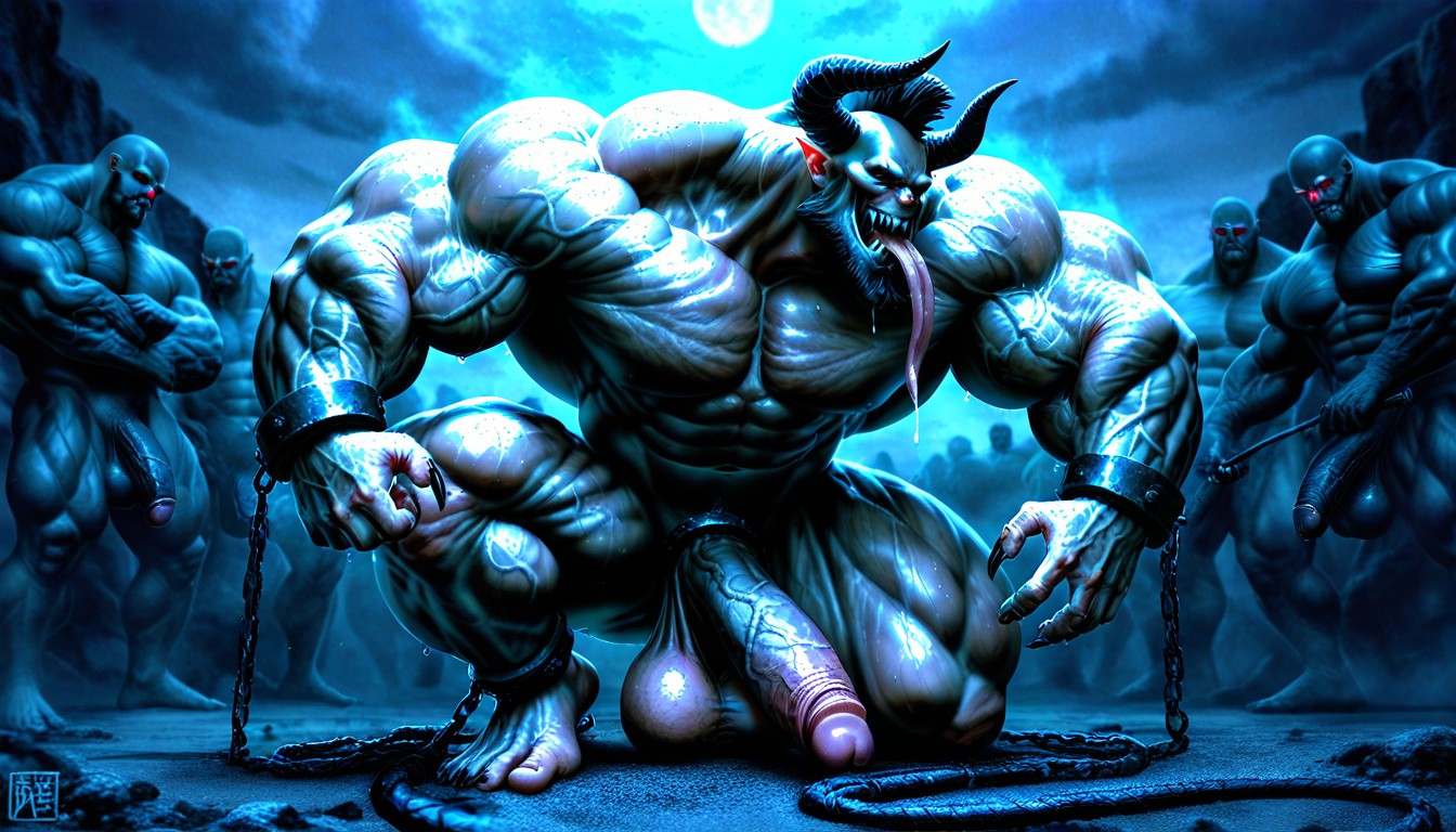 Gigantic, Naked, Hyper Muscles AI Gay Porn