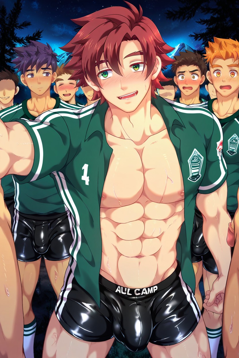 Mischievous (smiling While Blushing), Penis Bulge, Many People Around AI Gay Porn