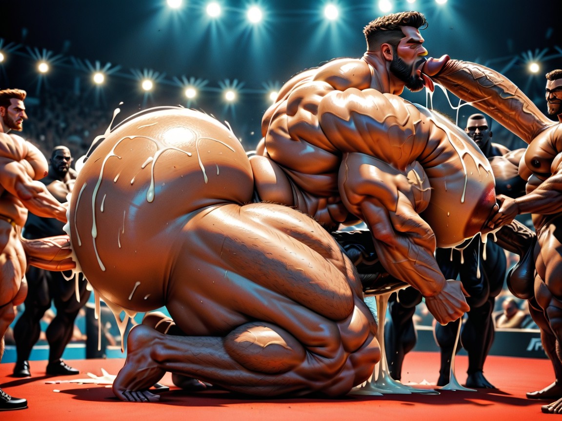 Hairy Thick Hyper Muscled Body, Sweaty, Top Down AI Gay Porn
