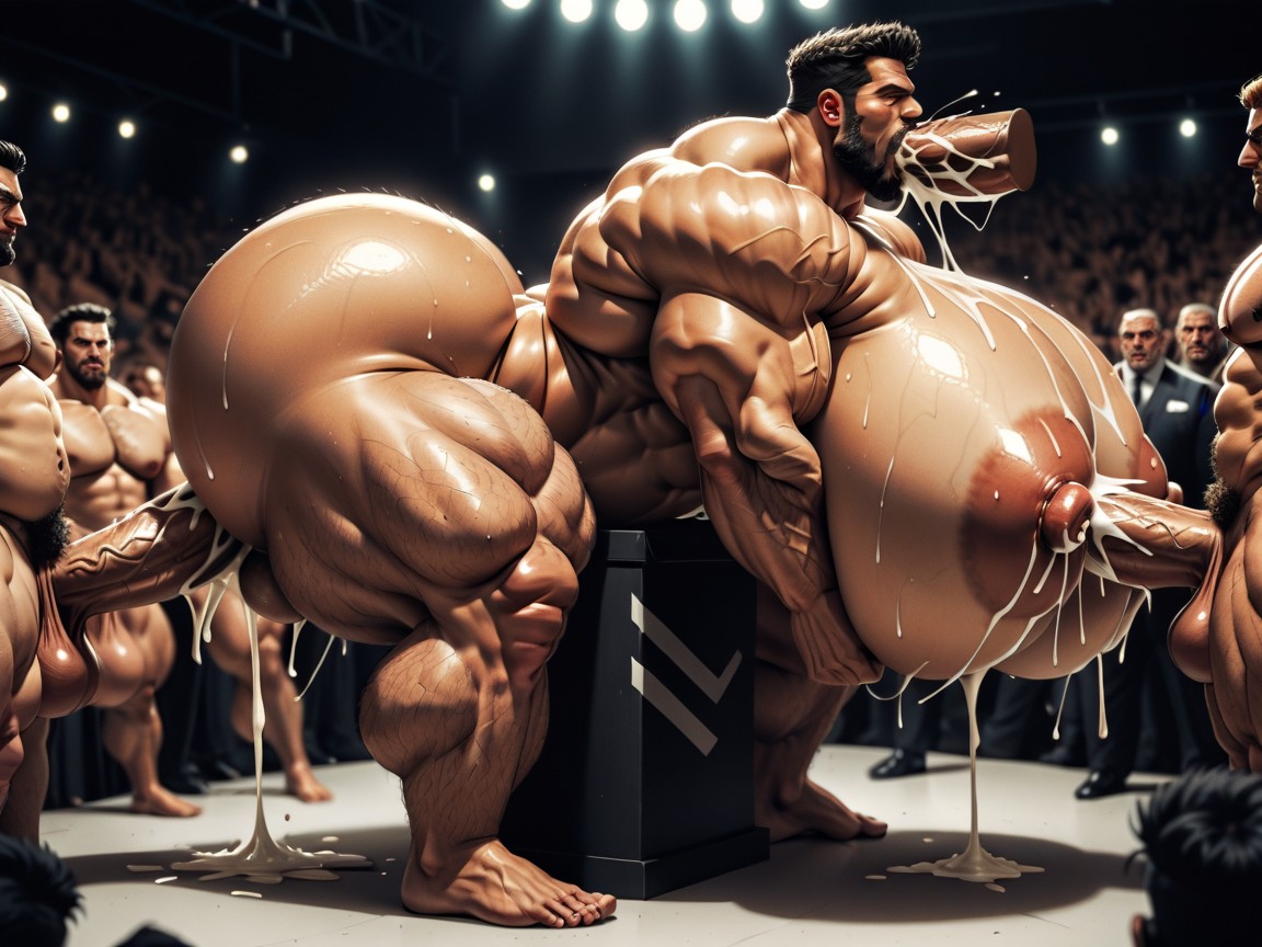 Both Boobs Getting Sucked Hard, Mouth Agape, Impossibly Long Hyper Penis AI Gay Porn